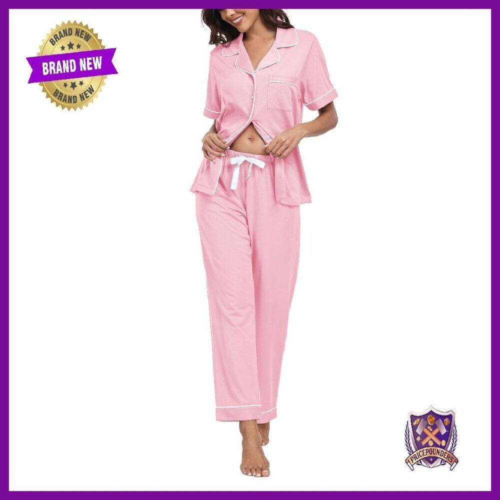 100% Cotton Women's Pajama Set Button Down Sleepwear Lounge Wear